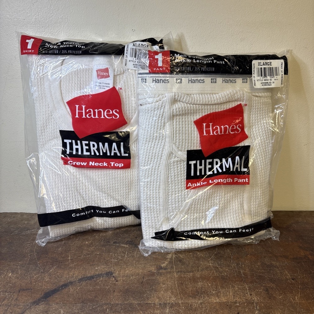Hanes Y2K Waffle Thermal Crew Neck Top & Ankle Length Pant Set NEW Mens XL